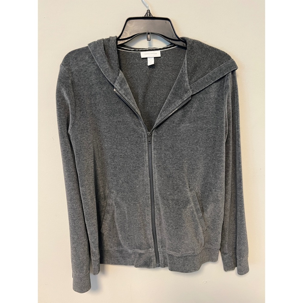 Lord & Taylor Velour Zip Hoodie Womens Medium Grey Pre-owned Soft Athleisure